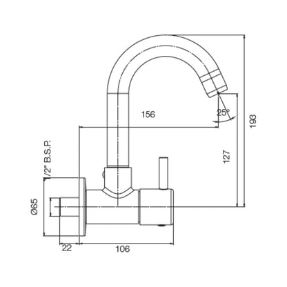 Parryware Wall Mounted Regular Kitchen Sink Tap Agate Pro G3321A1 with Swinging Spout in Chrome Finish