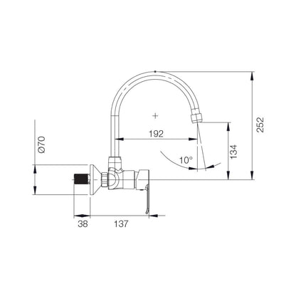 Parryware Wall Mounted Regular Kitchen Sink Mixer Pluto G3835A1 with Swinging Spout in Chrome Finish