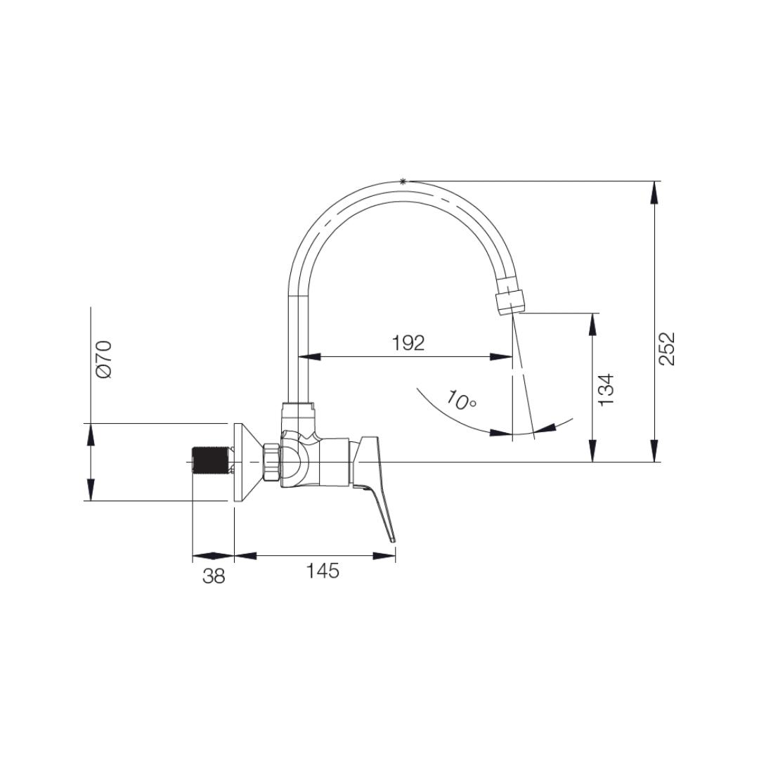 Parryware Wall Mounted Regular Kitchen Sink Mixer Aqua G571XA1 with Swinging Spout in Chrome Finish