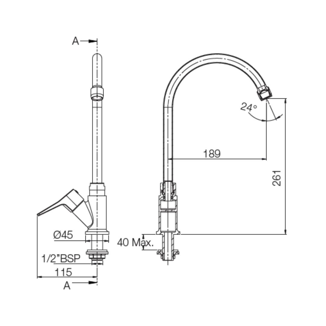 Parryware Table Mounted Regular Kitchen Sink Tap Aqua G5720A1 with Swinging Spout in Chrome Finish