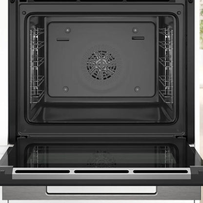 Bosch Built In Oven With Air Fryer HBG7341B1 + Bosch Built-In Microwave Series 6 BEL553MB0I + Bosch 90 cm Wall Mounted Chimney DWK98IJ60I + Bosch 90 cm 4 Burner Hob Series 6 True Brass 3D PNF9B6G20I