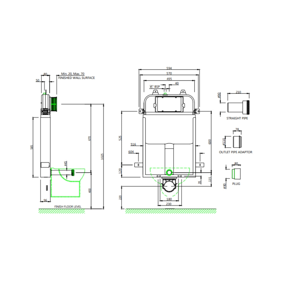 Jaquar Concealed Wall Mounted Cistern Half Frame JCS-WHT-2400WP - White ...
