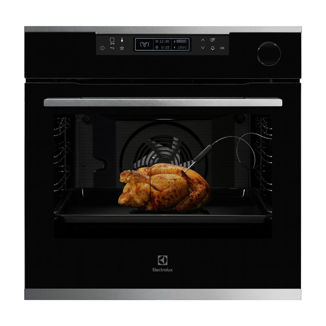Electrolux Built In Oven with Steam Assist KOCBP21XA + Electrolux Built-In Convection Microwave with Air Fryer EMSB30XCF + Electrolux 90 cm Wall Mounted Chimney ECS9932KB + Electrolux 90 cm 4 Burner Hob UltimateTaste 300 EHG9430BCI