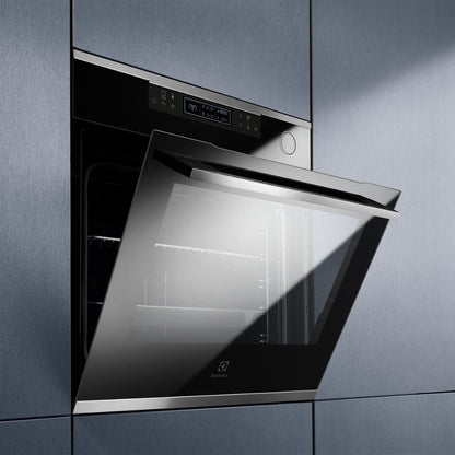 Electrolux Built In Oven with Steam Assist KOCBP21XA + Electrolux Built-In Convection Microwave EMSB25XC + Electrolux 90 cm Wall Mounted Chimney ECS9932KB + Electrolux 90 cm 4 Burner Hob UltimateTaste 300 EHG9430BCI
