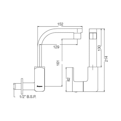 Parryware Table Mounted Regular Kitchen Sink Tap Quattro T2321A1 with Swinging Spout in Chrome Finish