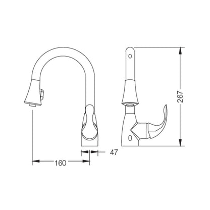 Parryware Table Mounted Pull-Out Kitchen Sink Mixer T4735A1 with Extractable Hand Shower Spout in Chrome Finish
