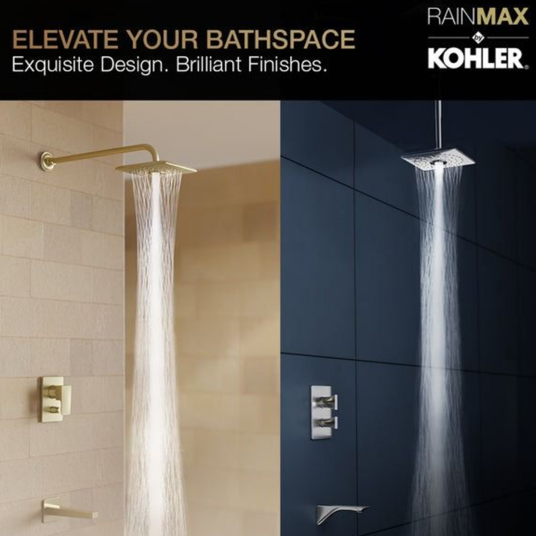 Kohler Single Flow Overhead Showers Rain Max 26855IN-BV - Brushed