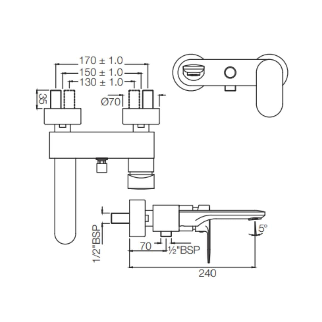 Jaquar 2 Way Wall Mixer Opal Prime OPP-BLM-15119PM Normal Flow - Black Matt Finish