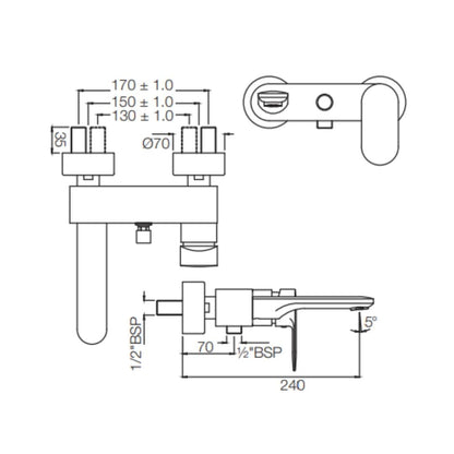 Jaquar 2 Way Wall Mixer Opal Prime OPP-BLM-15119PM Normal Flow - Black Matt Finish