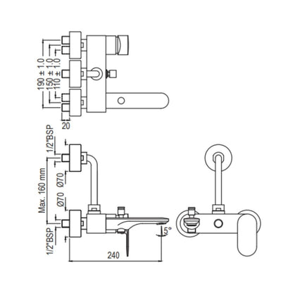 Jaquar 3 Way Wall Mixer Opal Prime OPP-BLM-15125PM Normal Flow - Black Matt Finish