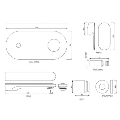 Jaquar Wall Mounted Basin Mixer Opal Prime OPP-BLM-15233NKPM - Black Matt