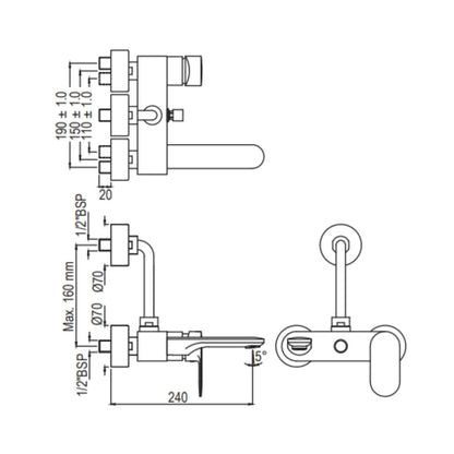 Jaquar 2 Way Wall Mixer Opal Prime OPP-CHR-15117PM Normal Flow - Chrome Finish