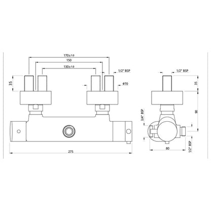Jaquar 2 Way Thermostatic Mixer Opal Prime OPP-CHR-15653PM Normal Flow - Chrome Finish