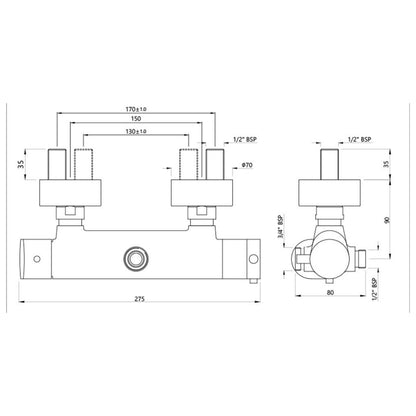 Jaquar 2 Way Thermostatic Mixer Opal Prime OPP-GRF-15653PM Normal Flow - Graphite Finish