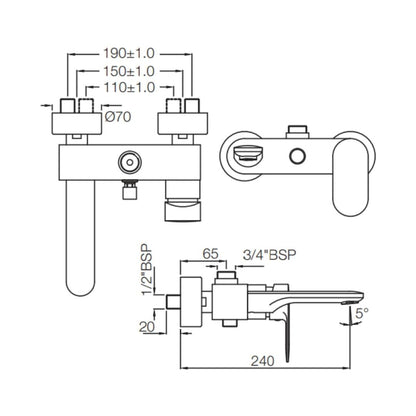 Jaquar 2 Way Wall Mixer Opal Prime OPP-SSF-15115PM Normal Flow - Stainless Steel Finish