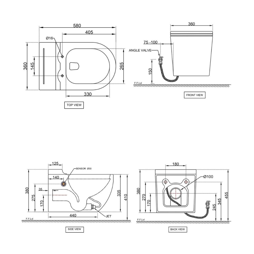 Jaquar Wall Mounted White Closet WC Opal OPS-WHT-15961BIUFSMTL with P-Trap