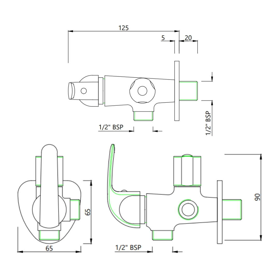 Essco Basin Area 2 Way Angle Valve Orbit ORB-CHR-105067 - Chrome