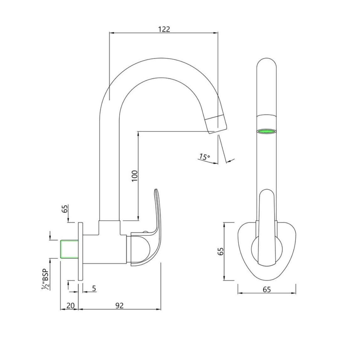 Essco Wall Mounted Regular Kitchen Sink Tap Orbit ORB-105347 with Swinging Spout in Chrome Finish