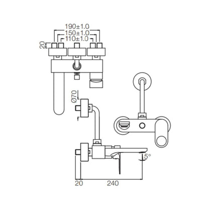 Jaquar 3 Way Wall Mixer Ornamix Prime ORP-BLM-10125PM Normal Flow - Black Matt Finish
