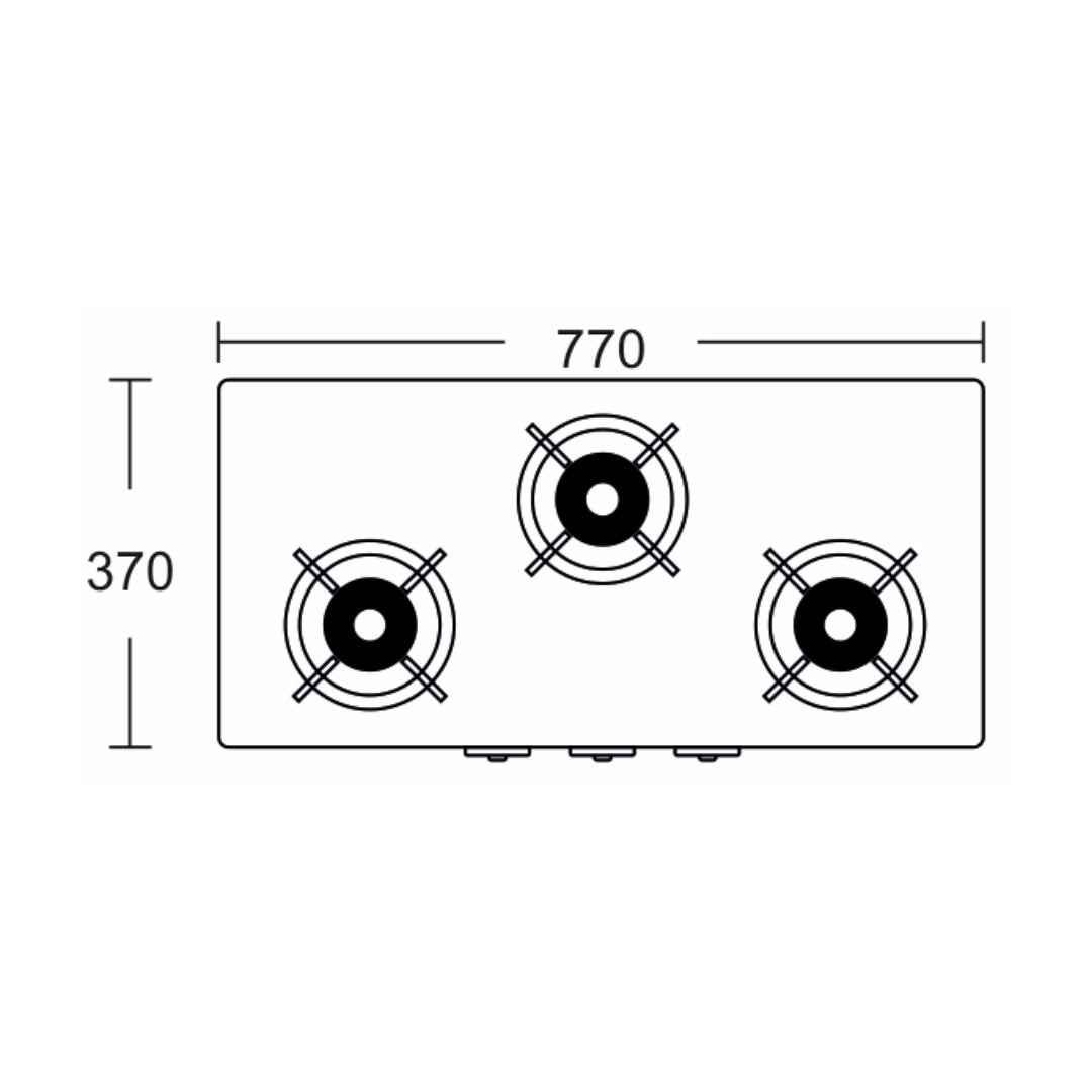 Carysil 77 cm 3 Burner Cooktop Piano 3BR NON Auto