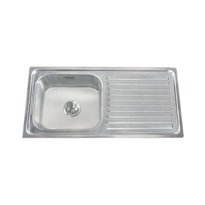 Hindware Stainless Steel Sink Pressed Series SINGLE BOWL WITH DRAINER PLATINO 32 x 20 x 8 ( 32 x 20 inches ) - Matt