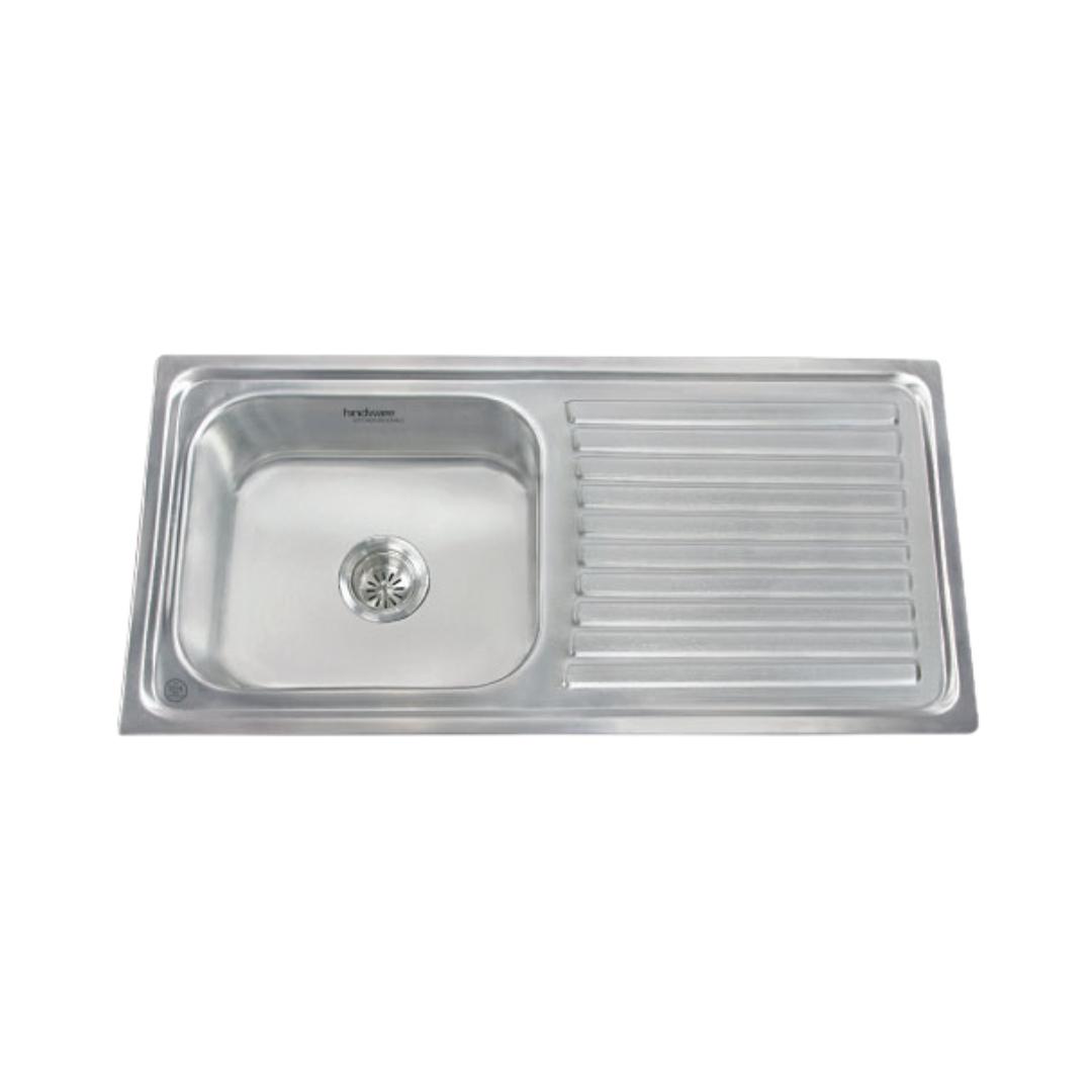 Hindware Stainless Steel Sink Pressed Series SINGLE BOWL WITH DRAINER PLATINO 41 x 20 x 10 ( 41 x 20 inches ) - Glossy