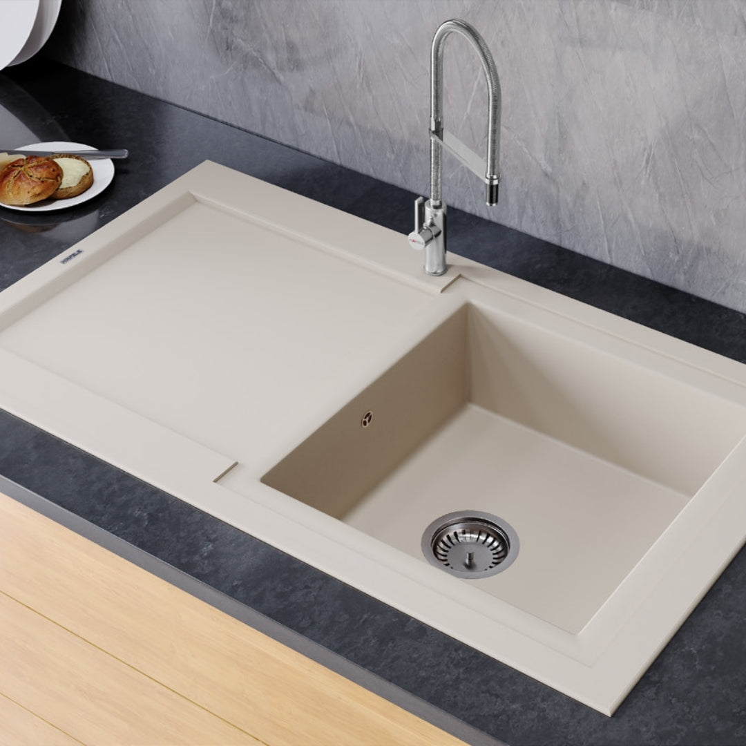 Hafele Quartz Sink Lithos Quartz Range PRIMO SINGLE BOWL ( 34 x 20 inches )  -  Ivory
