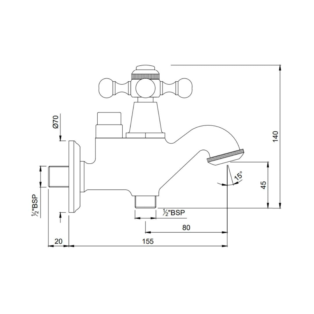 Jaquar WC Area 2 Way Bib Tap Queens QQT-BLM-7041 - Black Matt
