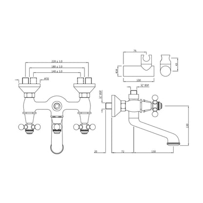 Jaquar 2 Way Wall Mixer Queen's QQT-GDS-7267 Normal Flow - Gold Dust Finish