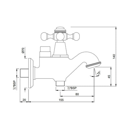 Jaquar WC Area 2 Way Bib Tap Queens QQT-GRF-7041 - Graphite