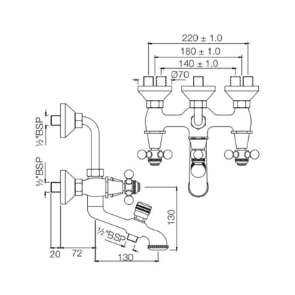 Jaquar 3 Way Wall Mixer Queen's QQT-GRF-7281 Normal Flow - Graphite Finish