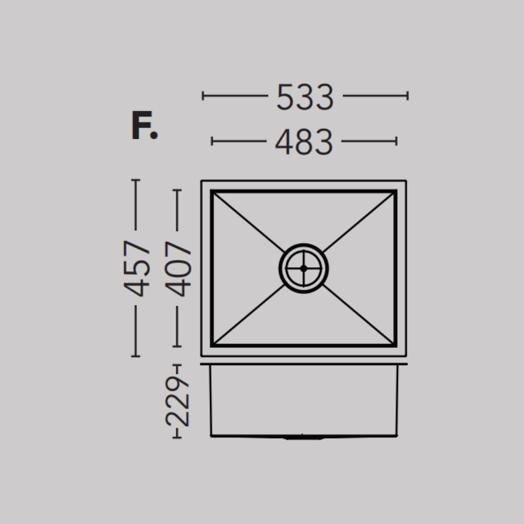 Carysil Stainless Steel Sink Quadro QUADRO SINGLE BOWL 21 X 18 X 9 ( 21 x 18 inches ) - Matt