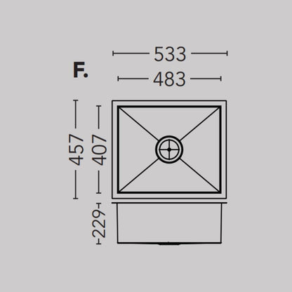 Carysil Stainless Steel Sink Quadro QUADRO SINGLE BOWL 21 X 18 X 9 ( 21 x 18 inches ) - Matt