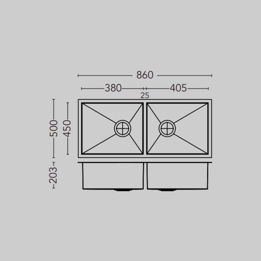 Carysil Stainless Steel Sink Quadro QUADRO DOUBLE BOWL 34 X 20 X 8 ( 34 x 20 inches ) - Matt