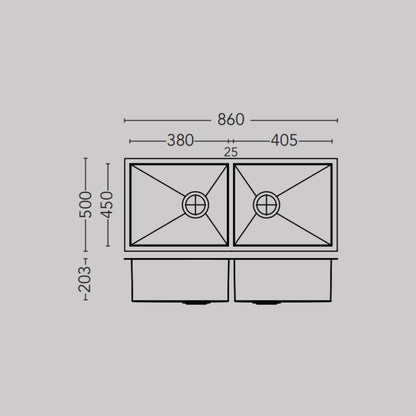 Carysil Stainless Steel Sink Quadro QUADRO DOUBLE BOWL 34 X 20 X 8 ( 34 x 20 inches ) - Matt