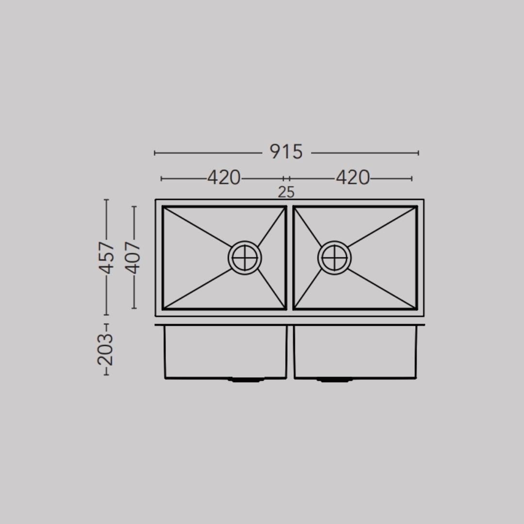 Carysil Stainless Steel Sink Quadro QUADRO DOUBLE BOWL 36 X 18 X 8 ( 36 x 18 inches ) - Matt