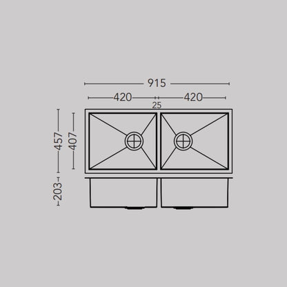 Carysil Stainless Steel Sink Quadro QUADRO DOUBLE BOWL 36 X 18 X 8 ( 36 x 18 inches ) - Matt
