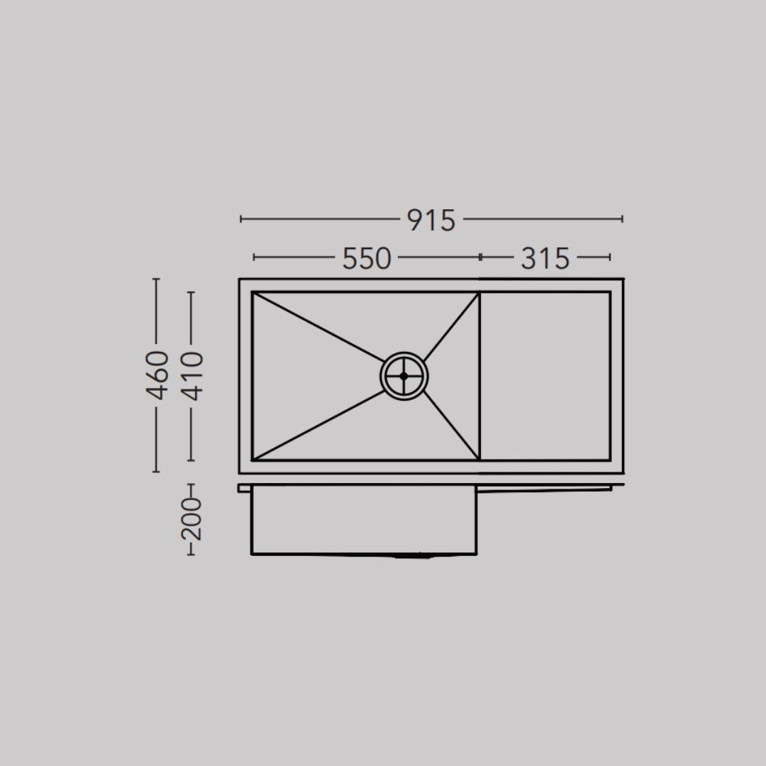 Carysil Stainless Steel Sink Quadro QUADRO SINGLE BOWL WITH DRAINER 36 X 18 X 8 ( 36 x 18 inches ) - Matt