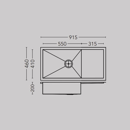 Carysil Stainless Steel Sink Quadro QUADRO SINGLE BOWL WITH DRAINER 36 X 18 X 8 ( 36 x 18 inches ) - Matt