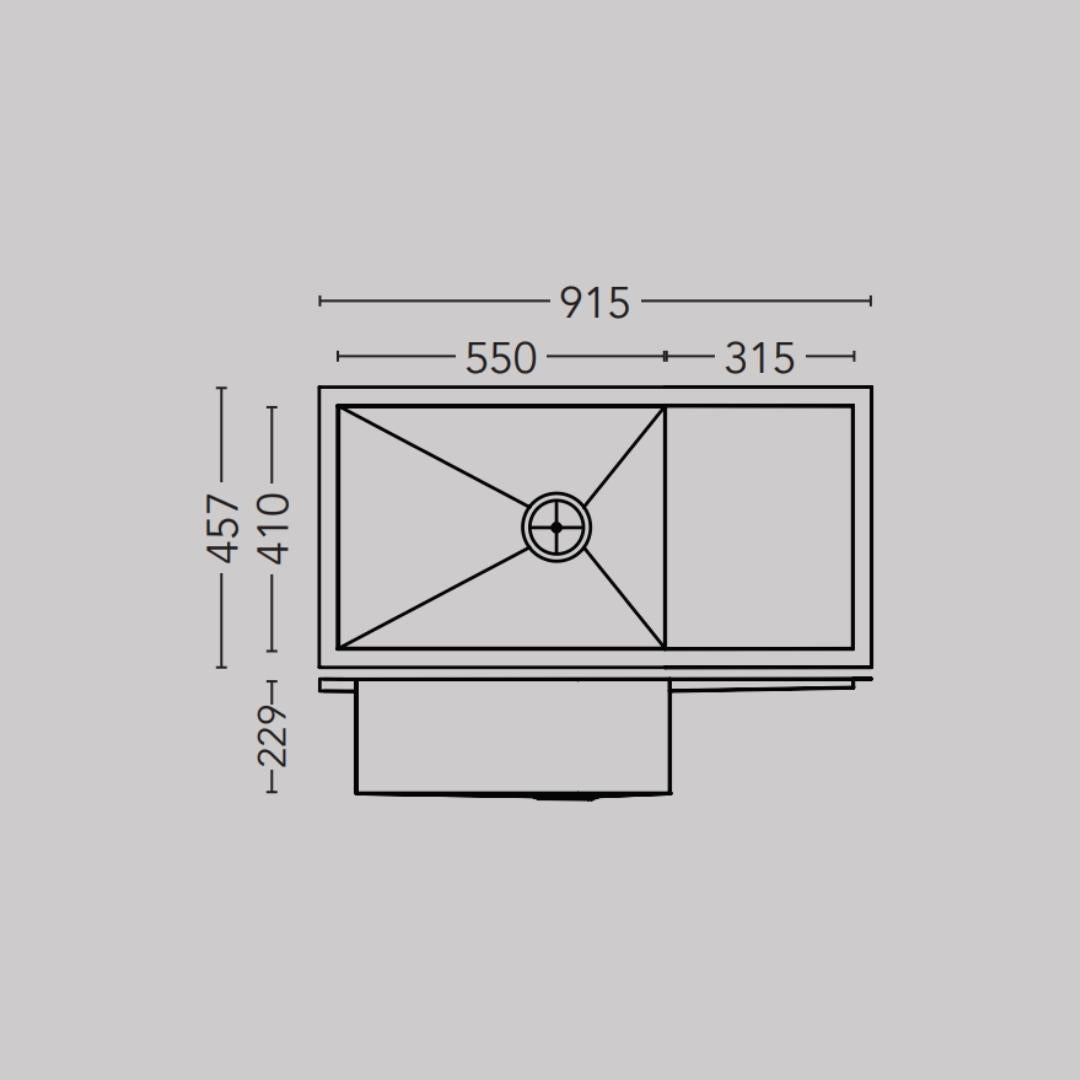 Carysil Stainless Steel Sink Quadro QUADRO SINGLE BOWL WITH DRAINER 36 X 18 X 9 ( 36 x 18 inches ) - Matt