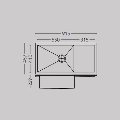 Carysil Stainless Steel Sink Quadro QUADRO SINGLE BOWL WITH DRAINER 36 X 18 X 9 ( 36 x 18 inches ) - Matt
