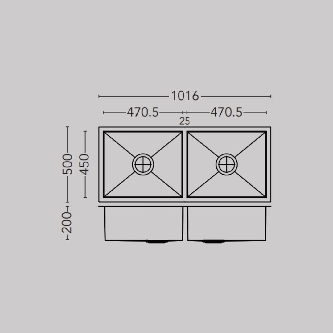 Carysil Stainless Steel Sink Quadro QUADRO DOUBLE BOWL 40 X 20 X 8 ( 40 x 20 inches ) - Matt