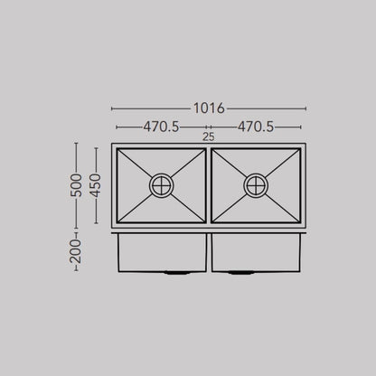 Carysil Stainless Steel Sink Quadro QUADRO DOUBLE BOWL 40 X 20 X 8 ( 40 x 20 inches ) - Matt
