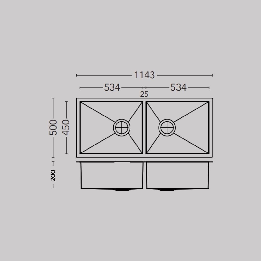 Carysil Stainless Steel Sink Quadro QUADRO DOUBLE BOWL 45 X 20 X 8 ( 45 x 20 inches ) - Matt