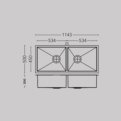 Carysil Stainless Steel Sink Quadro QUADRO DOUBLE BOWL 45 X 20 X 8 ( 45 x 20 inches ) - Matt
