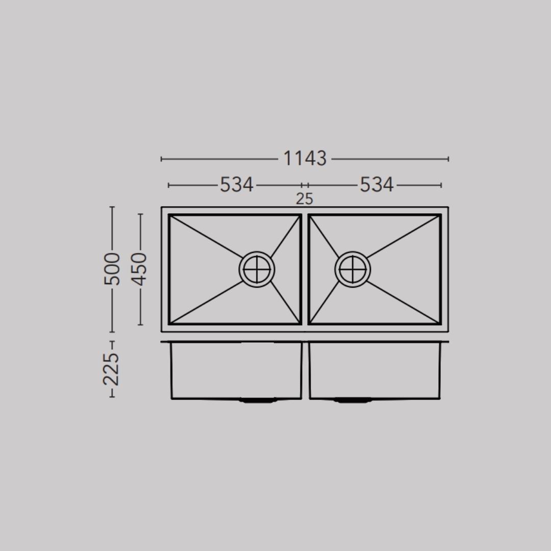 Carysil Stainless Steel Sink Quadro QUADRO DOUBLE BOWL 45 X 20 X 9 ( 45 x 20 inches ) - Matt