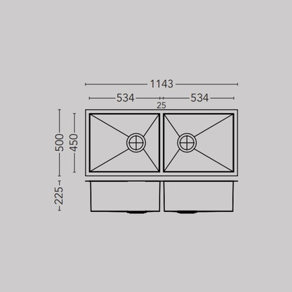 Carysil Stainless Steel Sink Quadro QUADRO DOUBLE BOWL 45 X 20 X 9 ( 45 x 20 inches ) - Matt
