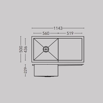 Carysil Stainless Steel Sink Quadro QUADRO SINGLE BOWL WITH DRAINER 45 X 20 X 9 ( 45 x 20 inches ) - Matt