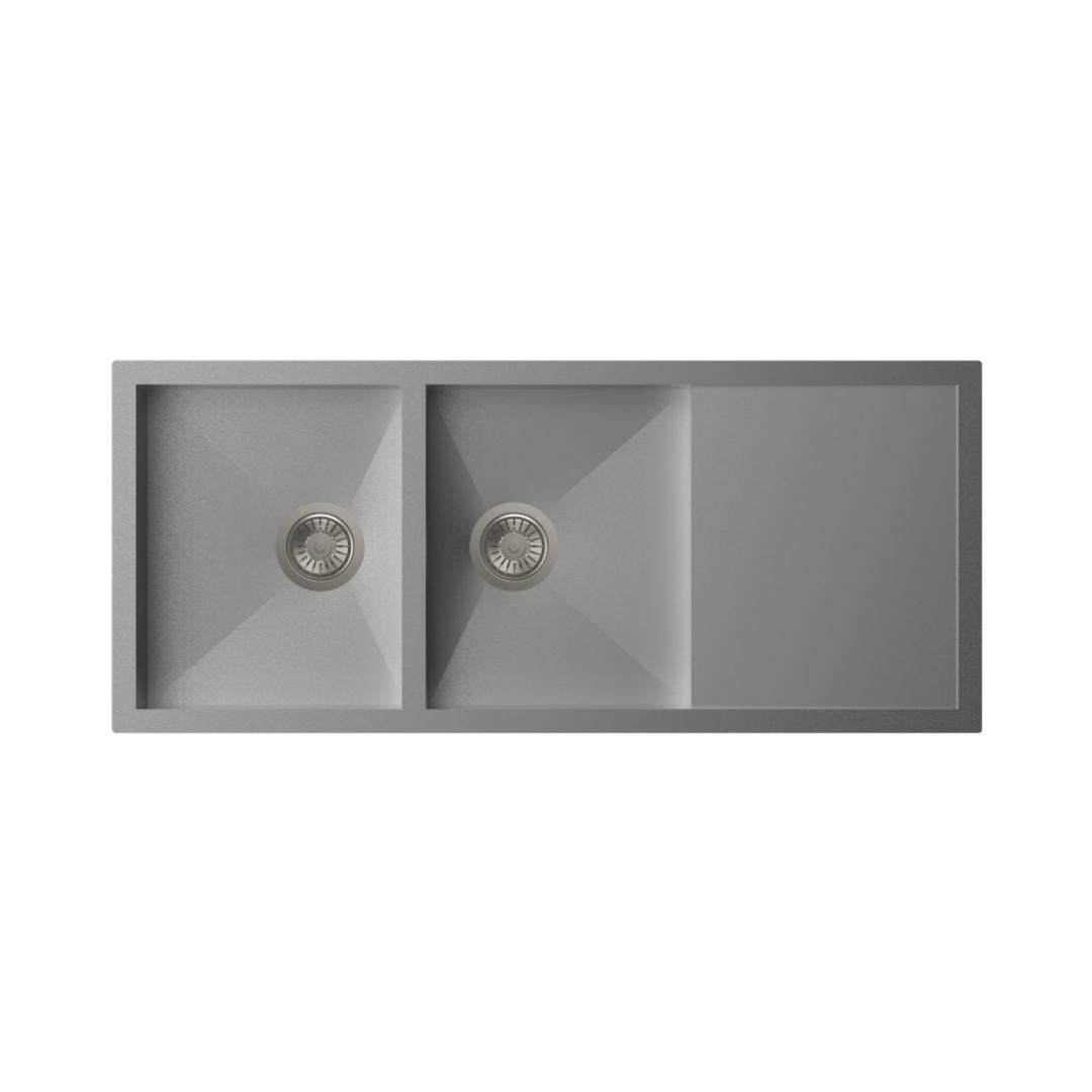 Carysil Stainless Steel Sink Quadro QUADRO DOUBLE BOWL WITH DRAINER 52 X 20 X 8 ( 52 x 20 inches ) - Matt