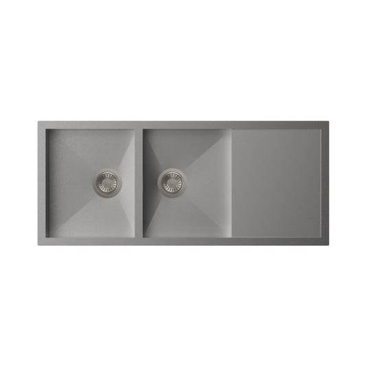Carysil Stainless Steel Sink Quadro QUADRO DOUBLE BOWL WITH DRAINER 52 X 20 X 8 ( 52 x 20 inches ) - Matt